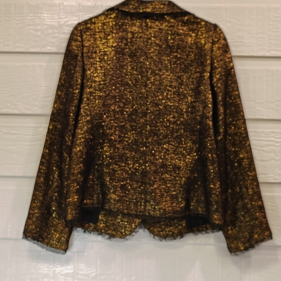 VINTAGE 1980'S XXL ESCADA COUTURE BLACK GOLD METALLIC BLAZER ORGANZA TRIM TWEE - Picture 4 of 5